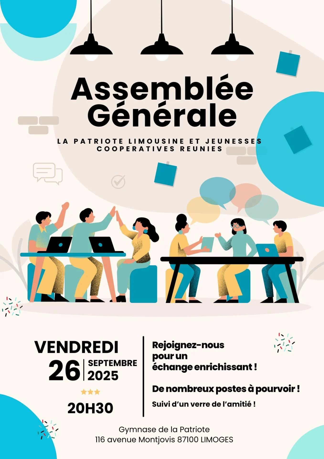 Affiche evenement assemblee generale illustree coloree vert rouge